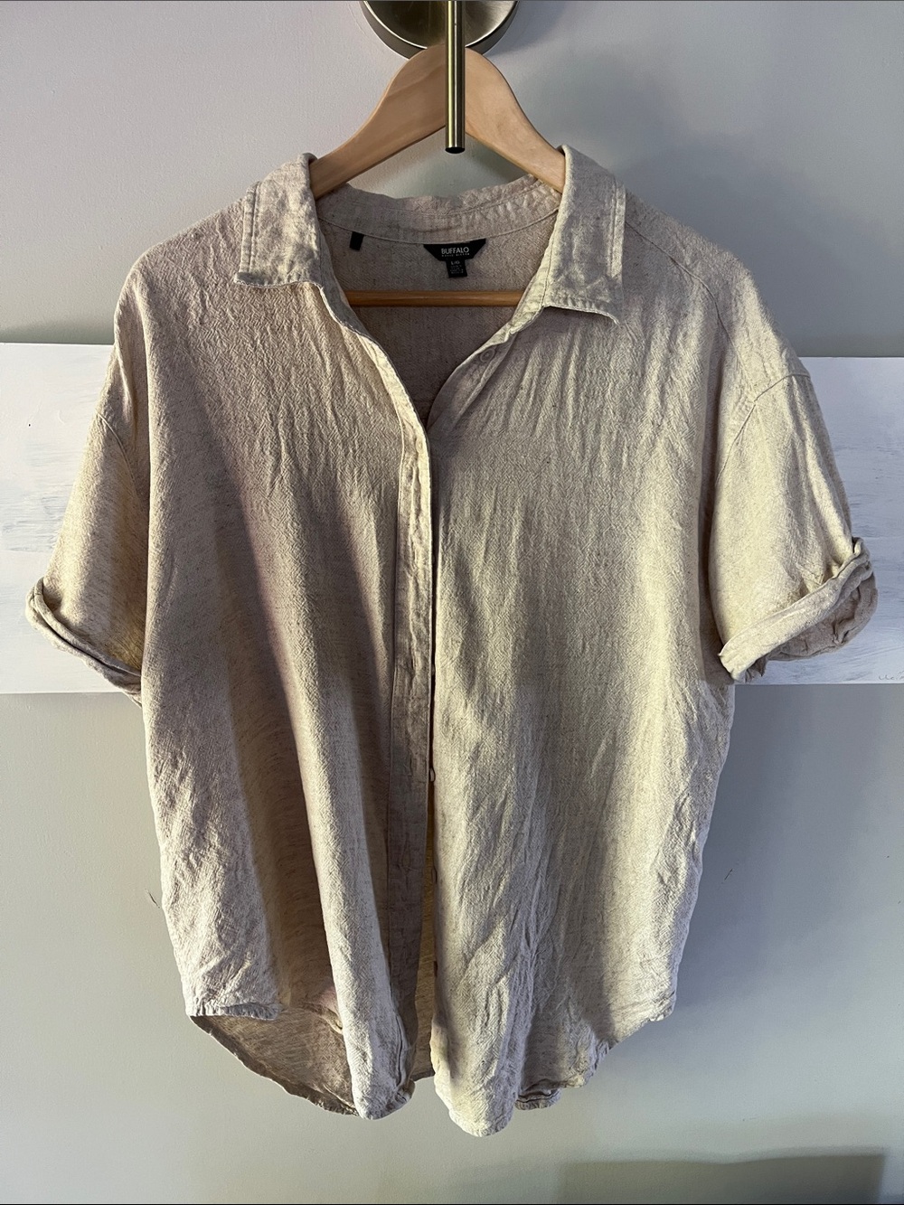 Linen Blend Cream Short Sleeve Button-Up